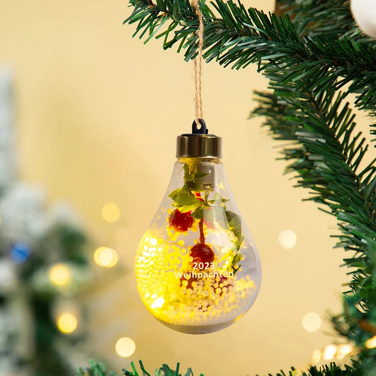 Weihnachtsornament-Personalisiertes Text Beeren Glühlampeform Ornament Weihnachten Geschenk- Anhänger mit LED Licht