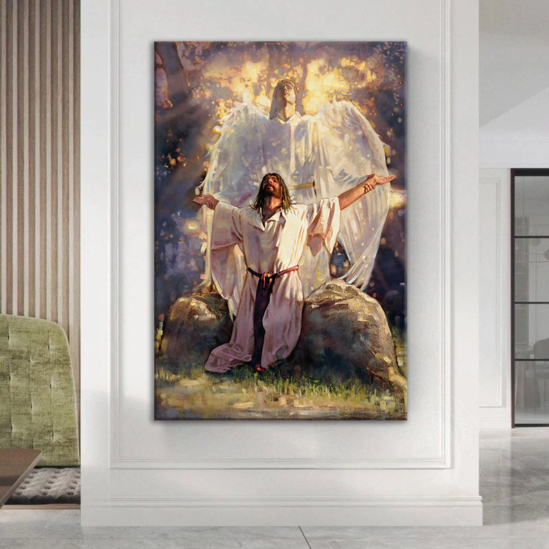 IN THE GARDEN Jesus Christ Angel Spiritual Canvas Wall Art