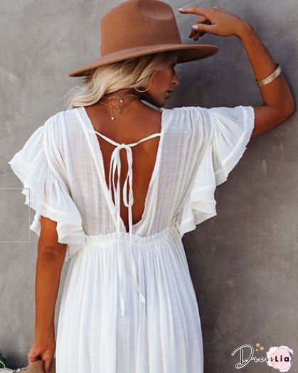 Women Summer Boho Party Beach Sleeveless White Color Backless Dresses Ladies High Waist Long Maxi Dress Sundress