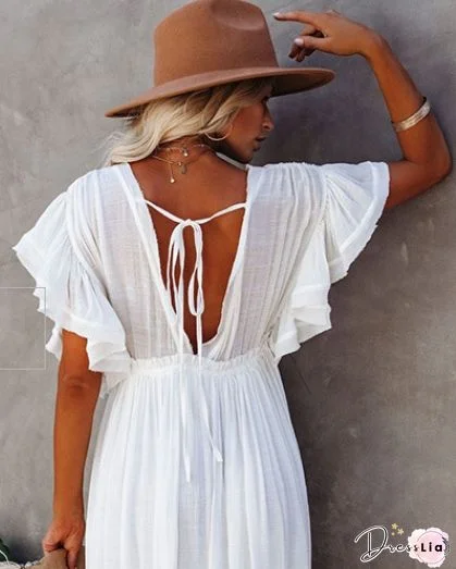 Women Summer Boho Party Beach Sleeveless White Color Backless Dresses Ladies High Waist Long Maxi Dress Sundress