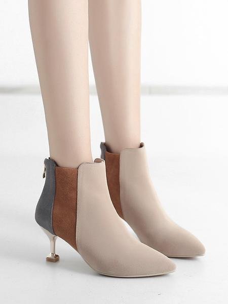 Pointed Scrub Short Boots Colorblocked Stiletto Martin Boots