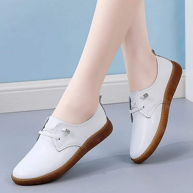 Womens Cowhide Leather Slip-On Flat Casual Shoes
