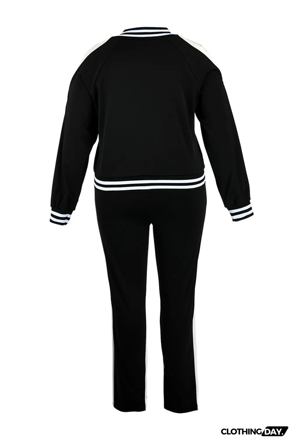 Black Fashion Casual Sportswear Zipper Collar Long Sleeve Regular Sleeve Patchwork Plus Size Set