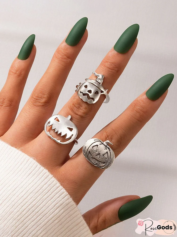 3Pcs Halloween Pumpkin Multilayer Ring Set Party Jewelry