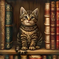Cute Cat on Bookshelf - Diamond Painting