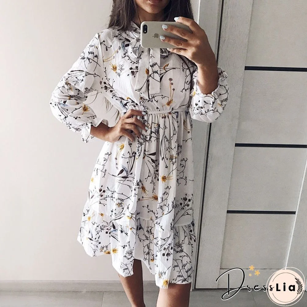 Winter Dress Women Long Sleeve Vintage Dress Chiffon Shirt Vestidos For Ladies Casual Floral Midi Autumn Dresses Polka Dot