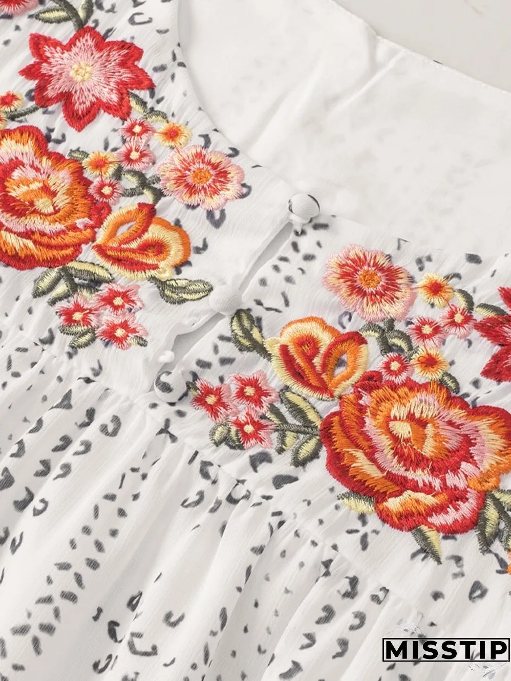 White Floral Embroidered Lightweight Summer Blouse
