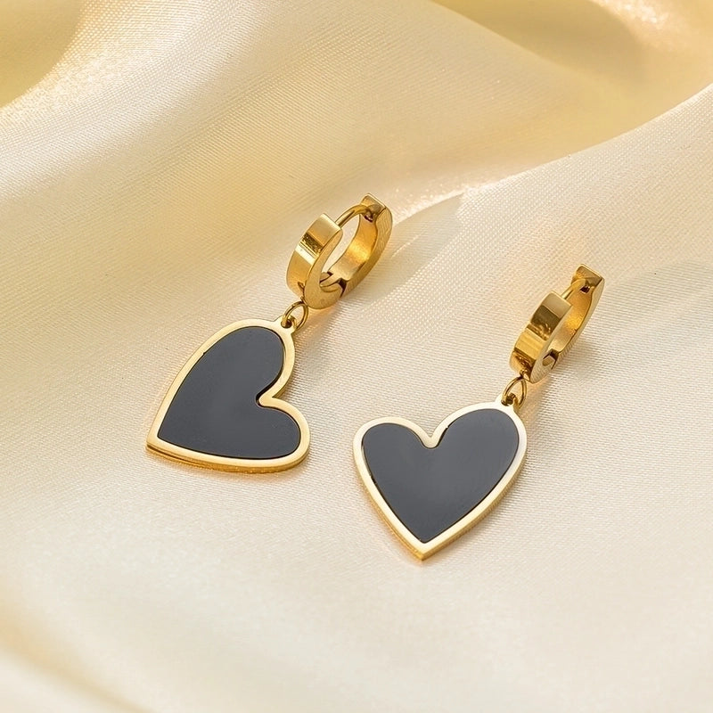 1 Pair Commute Heart Shape Epoxy Plating Inlay 304 Stainless Steel Acrylic 18K Gold Plated Drop Earrings