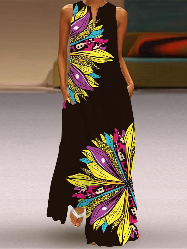 Women Half Sleeve V-neck Solid Color Dress