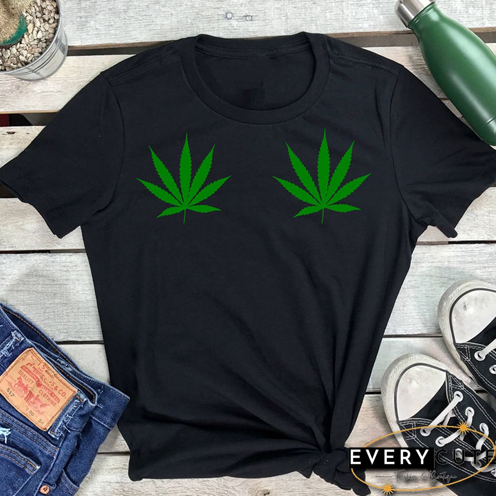 Weed Plant Print T Shirt Leaf Graphic Tee Fashion Women Tops Casual Cotton Funny Shirt Women's Clothing Party Sexy Wear Shirts