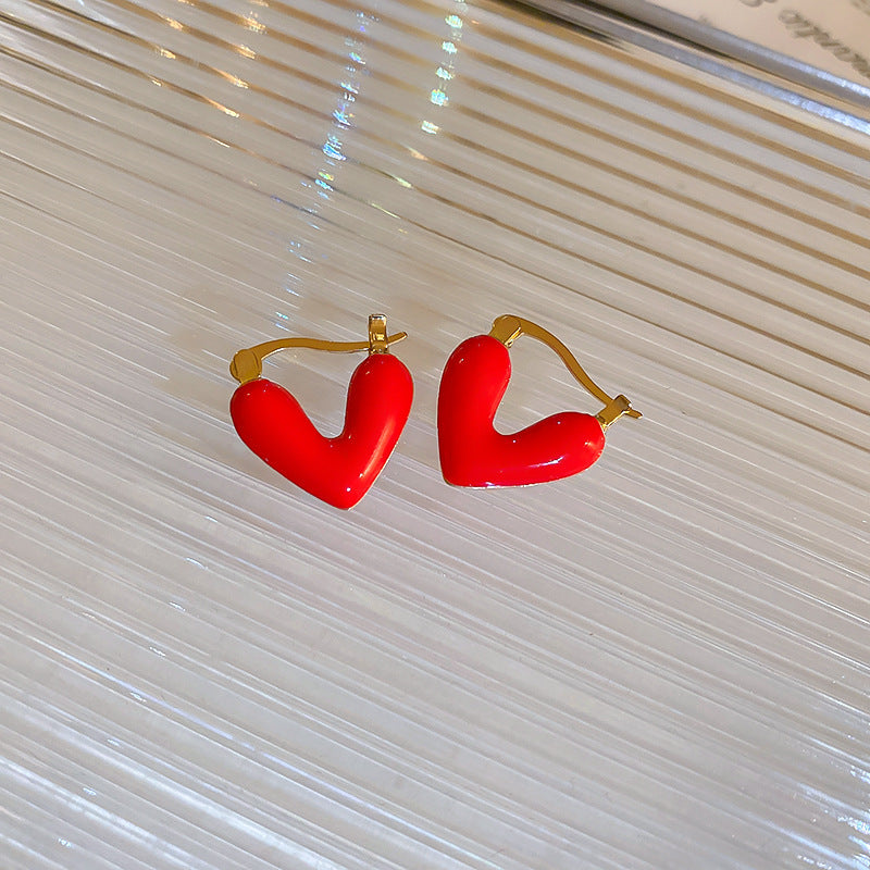 Luxurious Stripe Quadrilateral Round Leaf Bowknot Geometric Heart Droplet Copper Oil Dripping Earrings