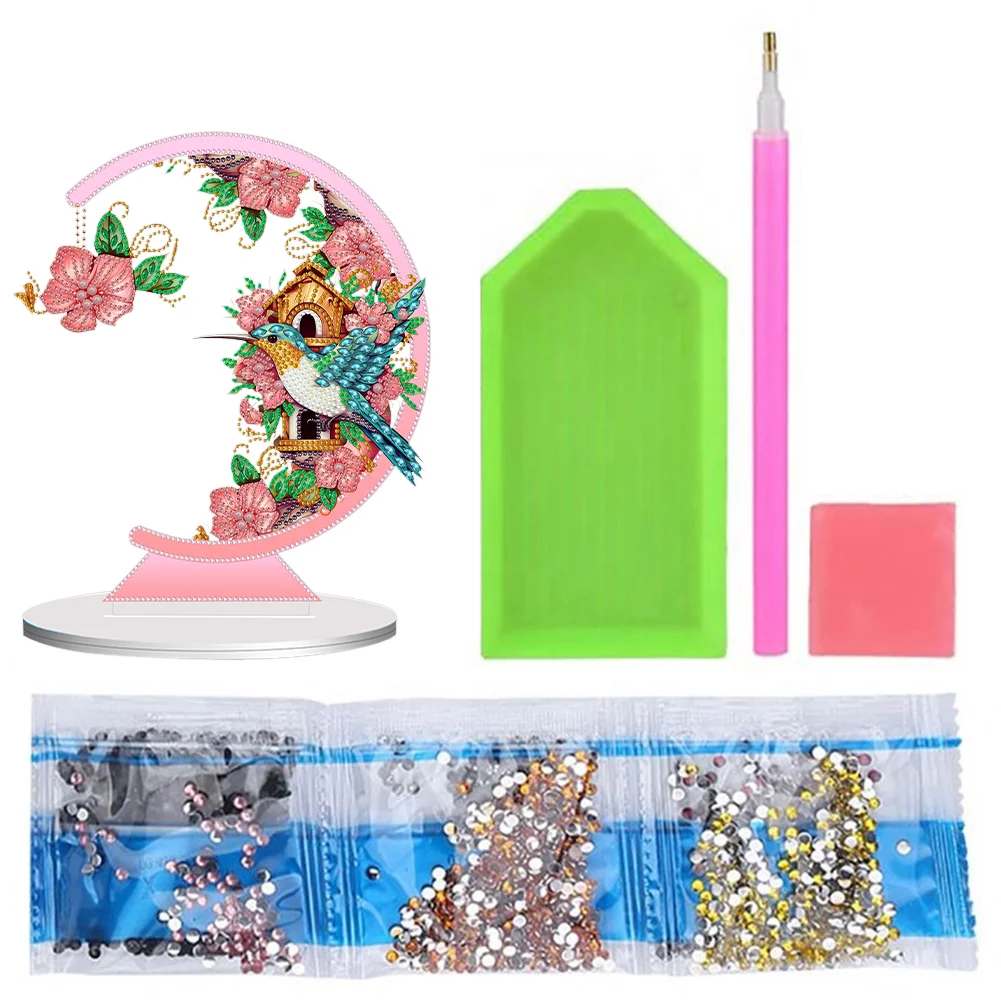 DIY Flower Hummingbird Single Side Diamond Painting Acrylic Crystal Painting Desktop Kit for Home Office Desktop Decor