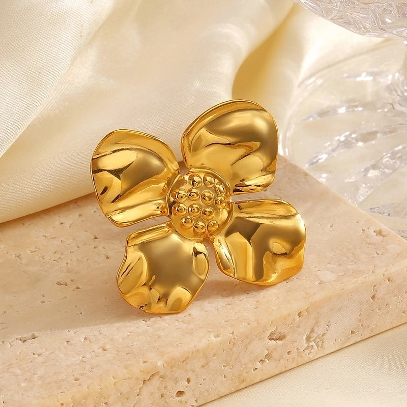 Exaggerated Flower 304 Stainless Steel 18K Gold Plated Plating Open Rings
