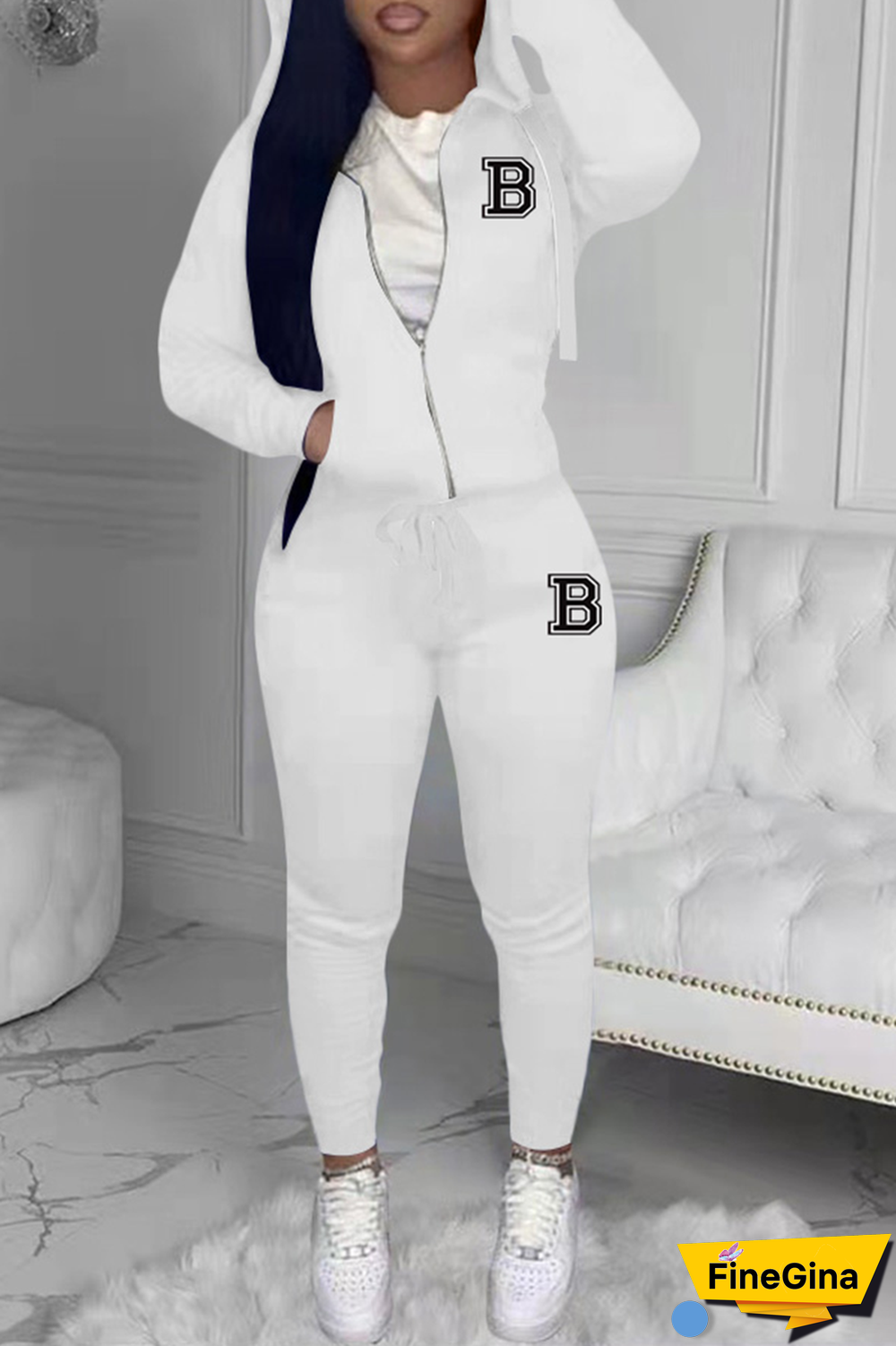 Yellow Street Print Patchwork Hooded Collar Long Sleeve Two Pieces