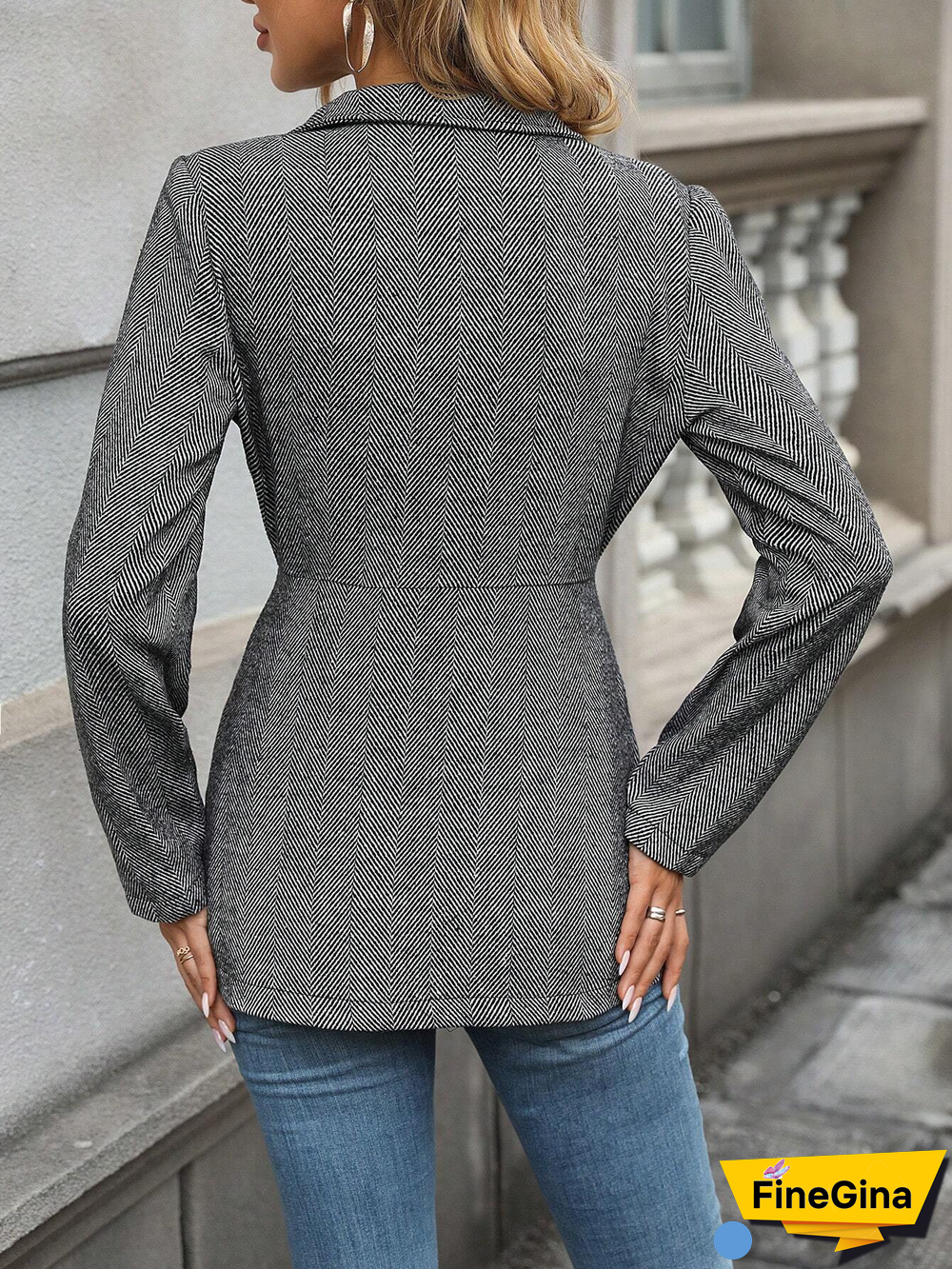 Grey Plain Collarless Outerwear