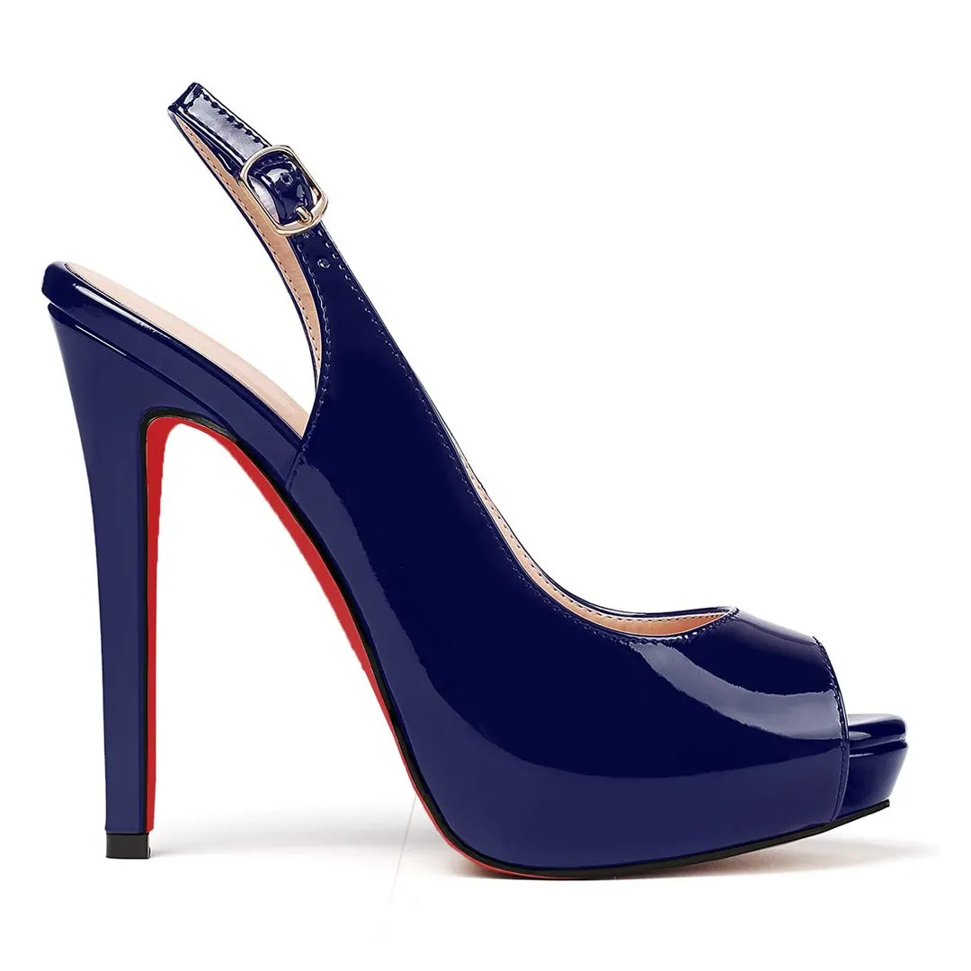 4.72" Strap Slingback Sandals Peep Toe Platform Stilettos Patent Heels-vocosishoes