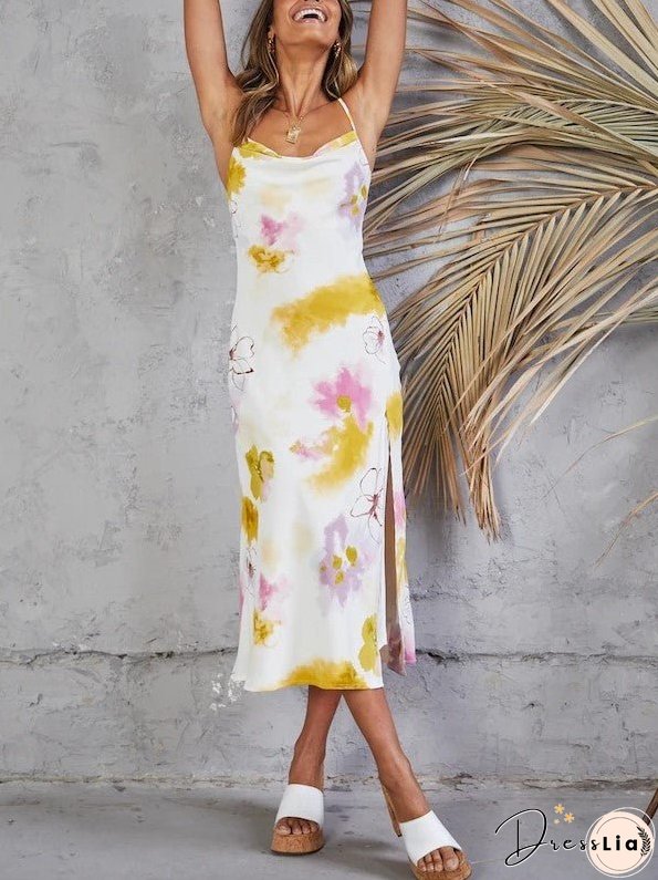 Backless Split Print Dress