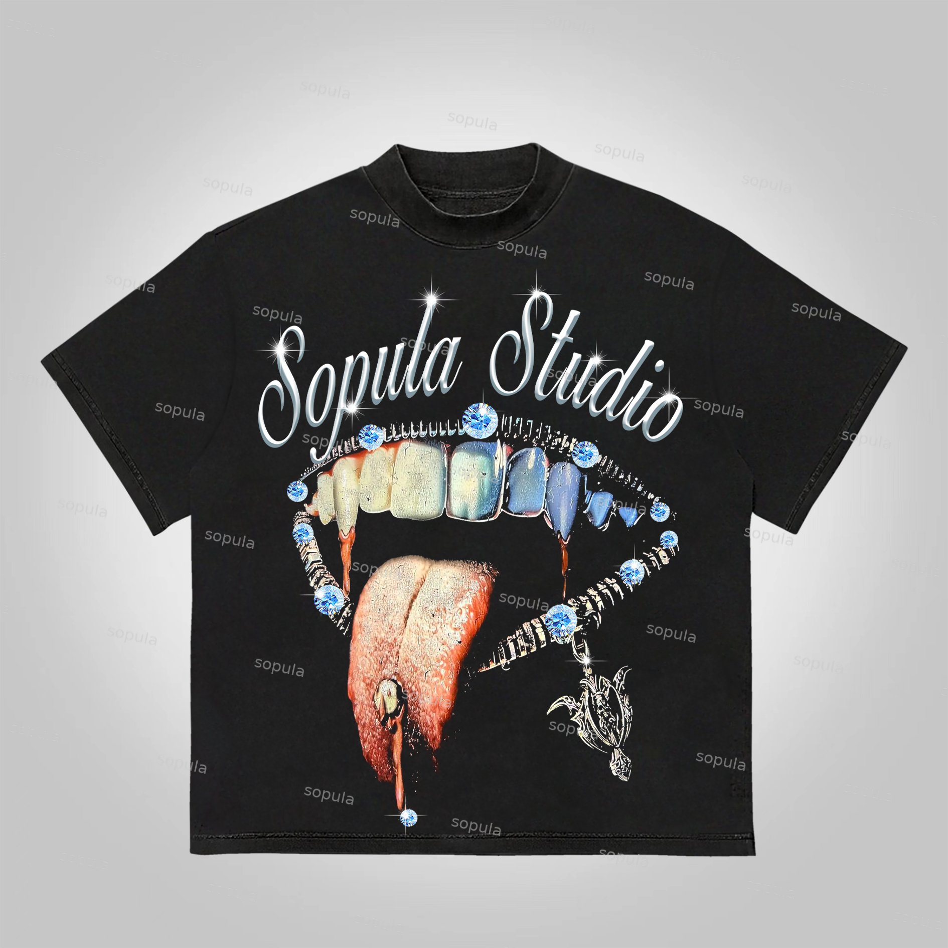 Sopula Studio Lips Diamond Graphic Print Cotton T-Shirt - SOPULA