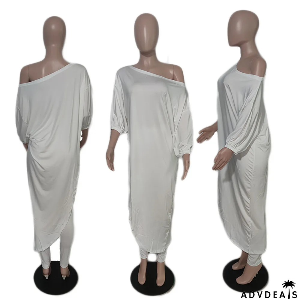 Women's Fashion Casual Loose Plus Size Slash Shoulder Pant Two Piece