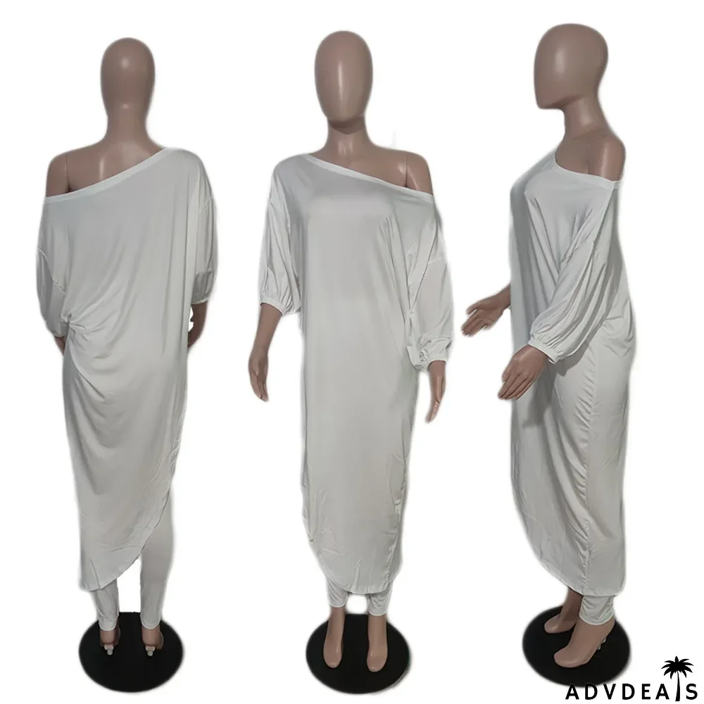 Women's Fashion Casual Loose Plus Size Slash Shoulder Pant Two Piece