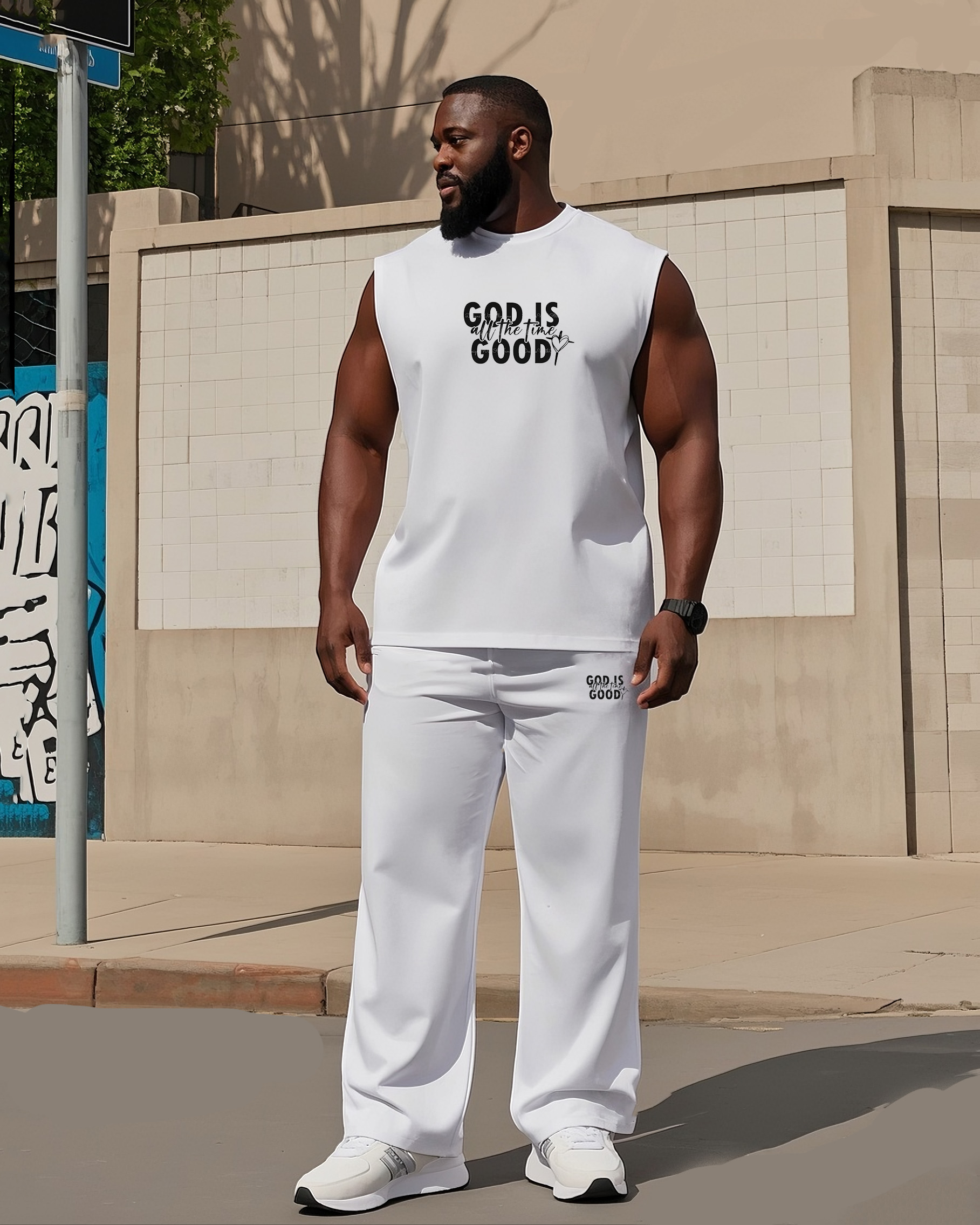 Men's Plus Size Daily Casual Faith Printed Vest Trousers Suit