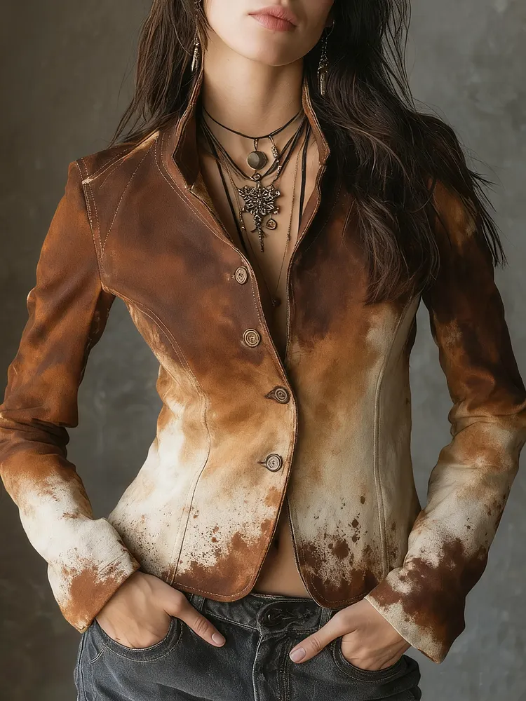 Vintage stand-up collar print fitted jacket