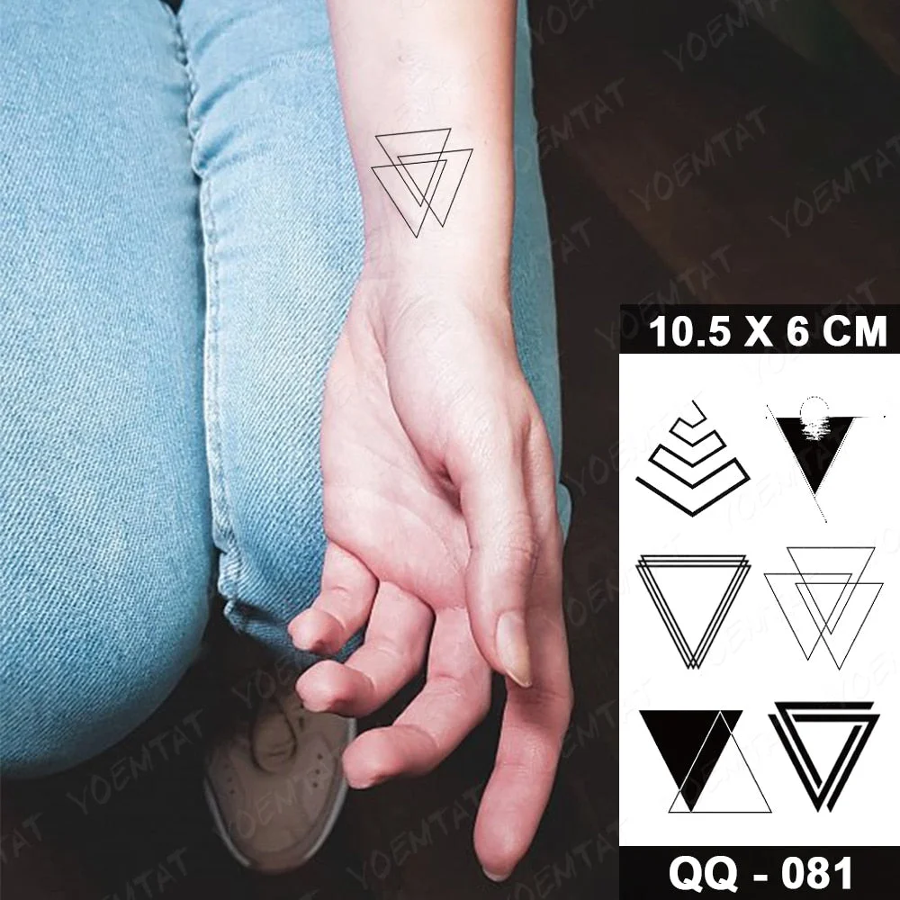 Waterproof Temporary Tattoo Sticker Geometric Triangle Flash Tatoo Simple Lines Hand Wrist Fake Tatto For Body Art Women Men