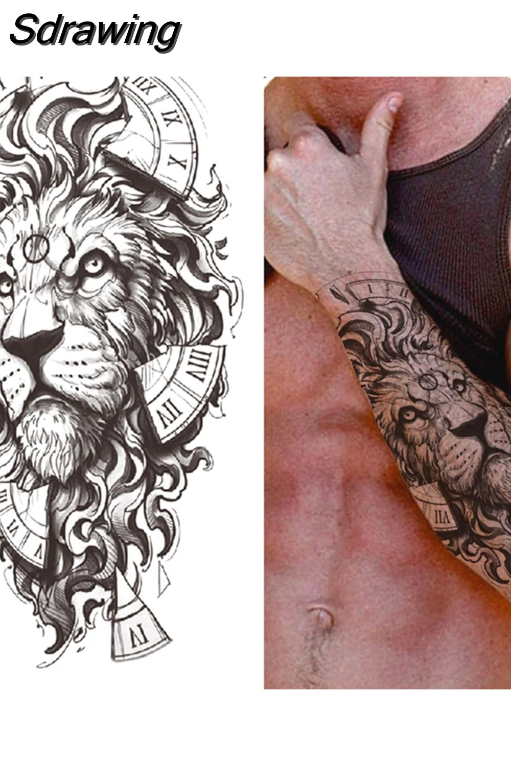 Sdrawing Arm Temporary Tattoos Sleeve For Men Women Realistic Fake Tatoos Warrior Lion Tiger Flower Tatoo Sticker Black Totem Maori 507-1