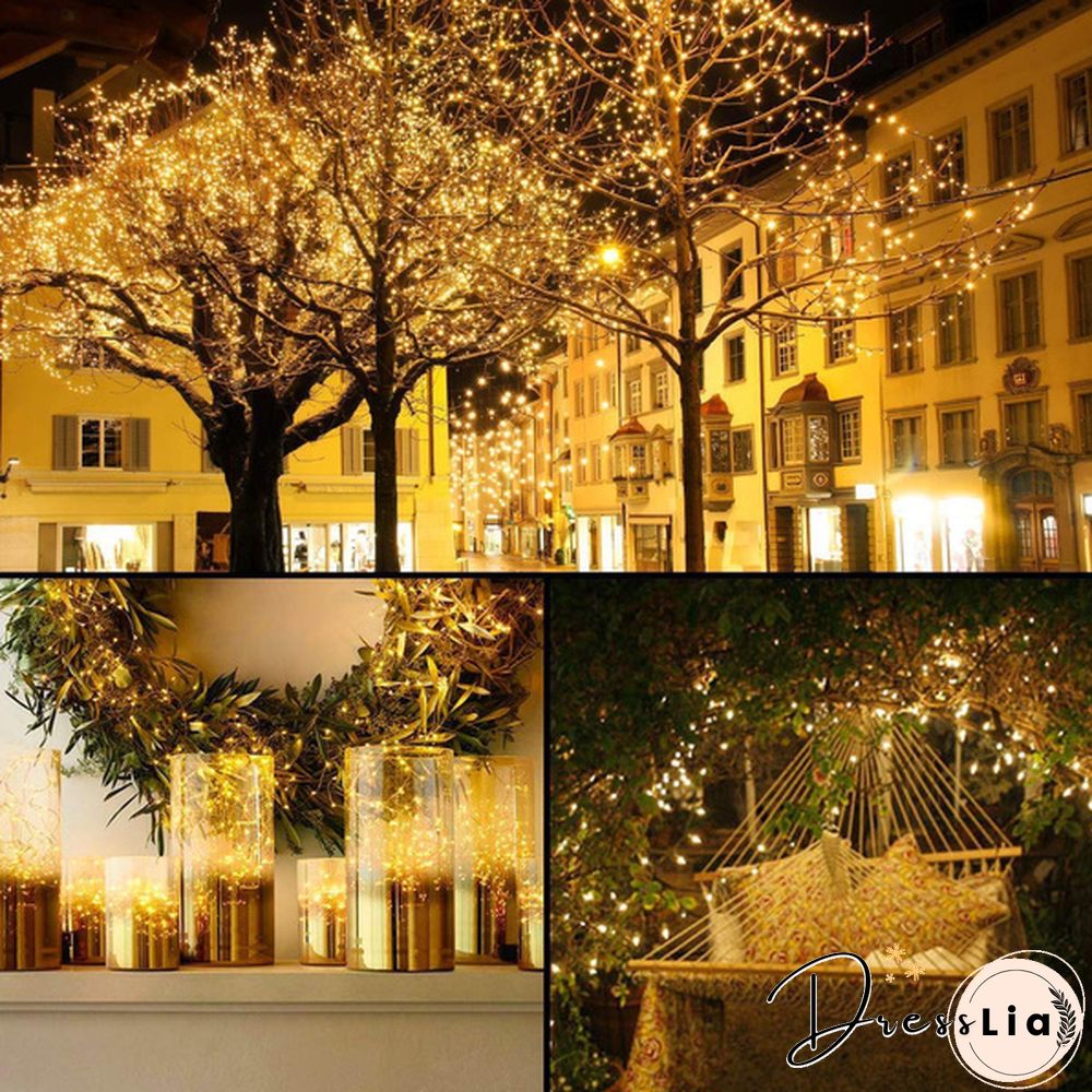 300/200/100/50/10 LED 9COLORS Creative Waterproof 8 Modes Solar Powered Copper Wire String Lights for Outdoor Indoor Home Garden Party Wedding Patio Tree Christmas Decoration