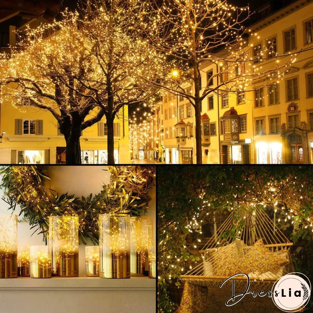 300/200/100/50/10 LED 9COLORS Creative Waterproof 8 Modes Solar Powered Copper Wire String Lights for Outdoor Indoor Home Garden Party Wedding Patio Tree Christmas Decoration