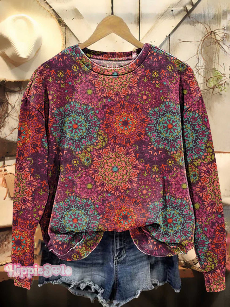 Ethnic Art Pattern Print Casual Sweatshirt Multicolor / S