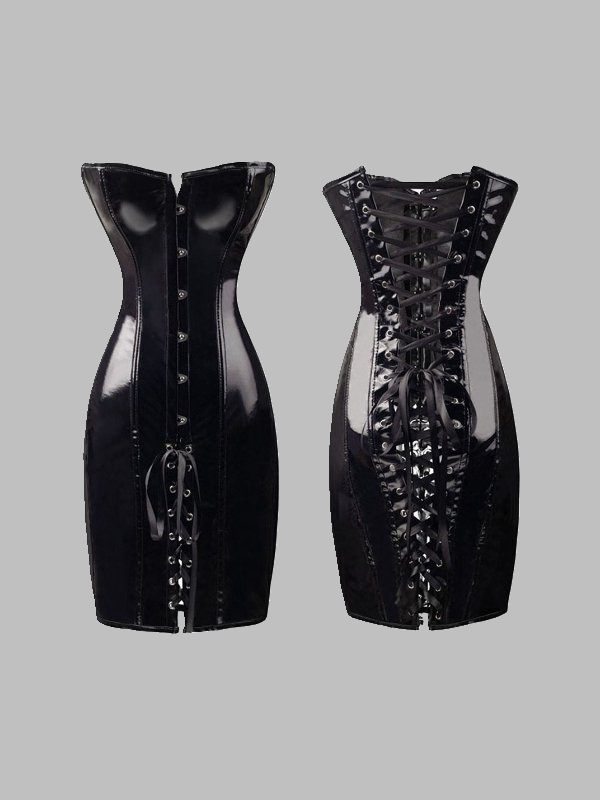 PU Solid Color Lace Up Off The Shoulder Bodycon Dress