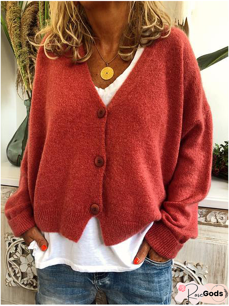 Casual Solid V Neck Cashmere Cardigans