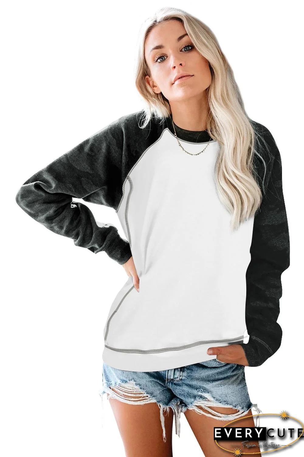 White Camo Print Long Sleeve Sweatshirts