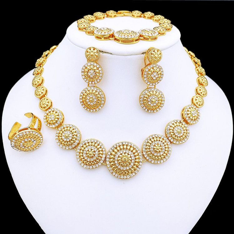 Dubai Gold Color Jewelry Sets For Women Fashion Jewelry Necklace And Earrings Set