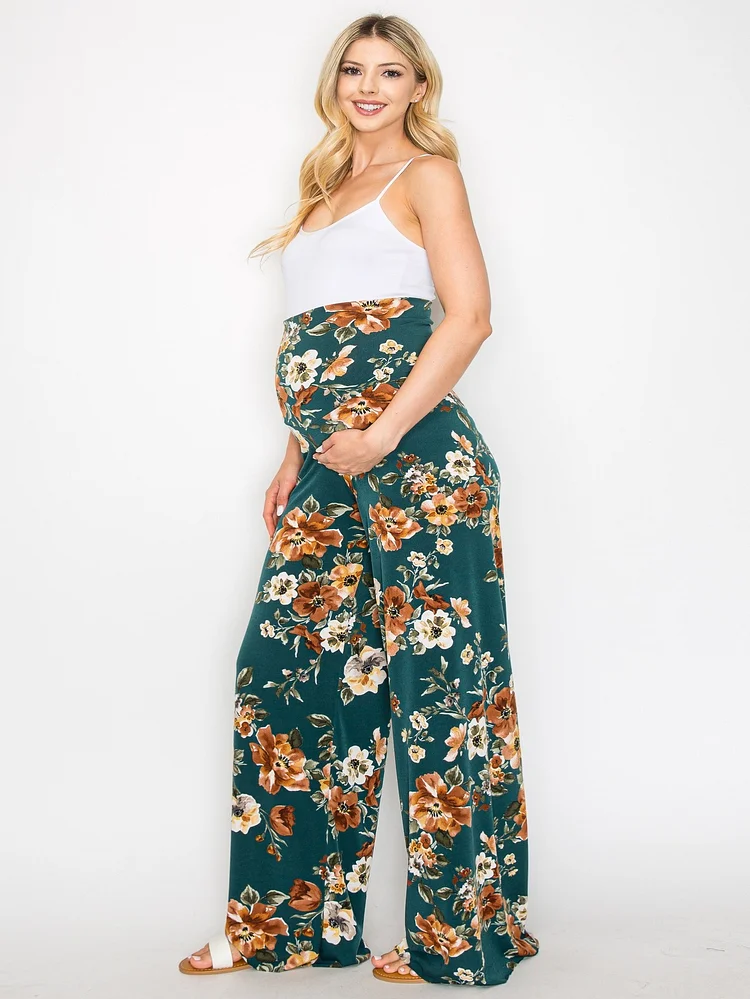 My Bump Women's Maternity Casual Bohemian Damask Palazzo Pants With Tummy Control - Stylish And Comfortable For Expectant Mothers - Available In Various Sizes - Soft And Breathable Fabric - Ideal For Everyday Wear And Relaxed Outing