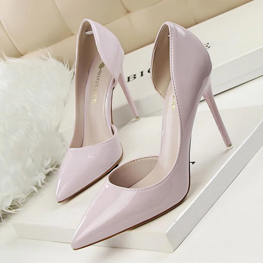 Fashion stiletto high-heeled patent leather shallow pointy sexy high-heeled shoes