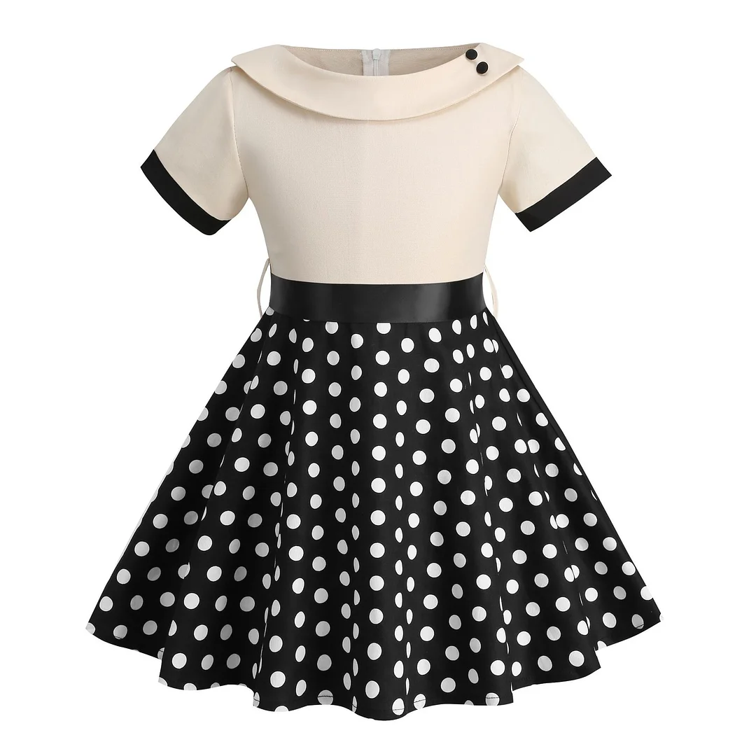Belt polka dot retro girls' dress