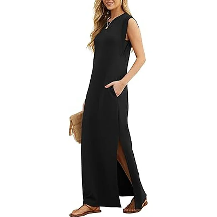 ⏰HOT SALE-WOMEN SUMMER CASUAL LOOSE SPLIT WRINKLE-FREE LONG DRESS(BUY 2 FREE SHIPPING) 