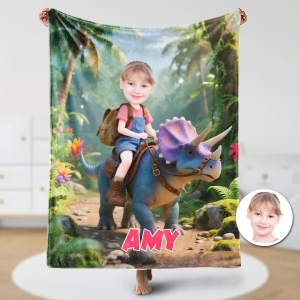 Custom Triceratops Riding Blankets Personalized Face & Name Hero Blanket Gifts For Girls