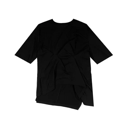 Simple Loose O-Neck Irregular Pleated Half Sleeve T-shirt