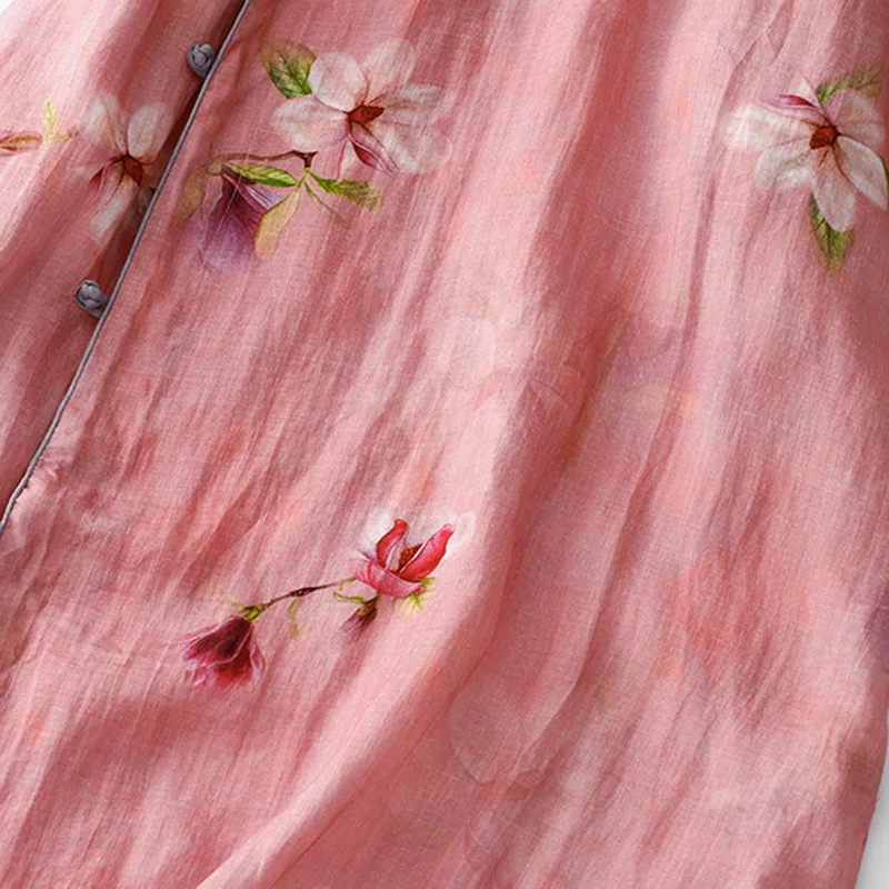 Vintage Japanese Art Floral Cotton Linen Maxi Dress