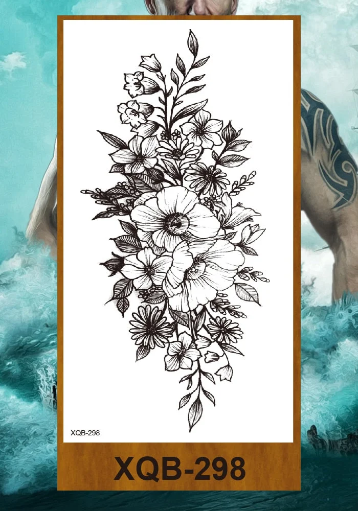 Temporary Tattoos Stickers Women Girls Arm Waist Buttocks Chest Art Fake Tatoo Sexy Flower Bush Peony Rose Lily Body Face Jewels