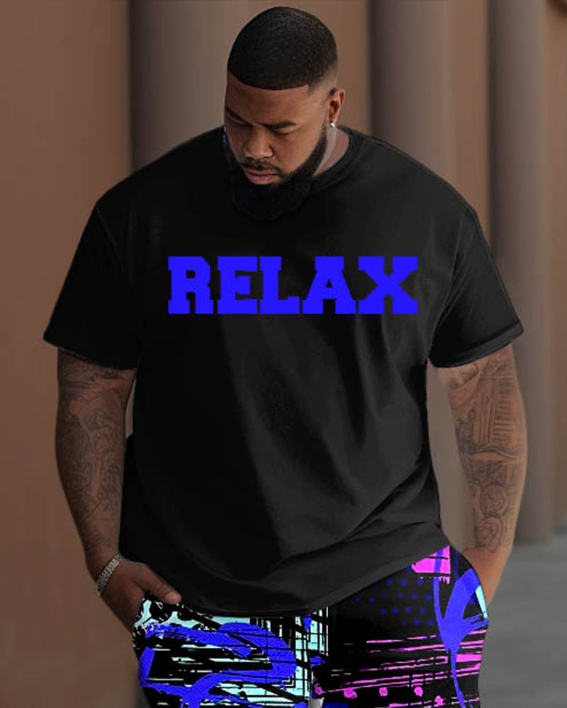 Big Guys Artistic Graffiti Alphabet Print T-Shirt Pants Set