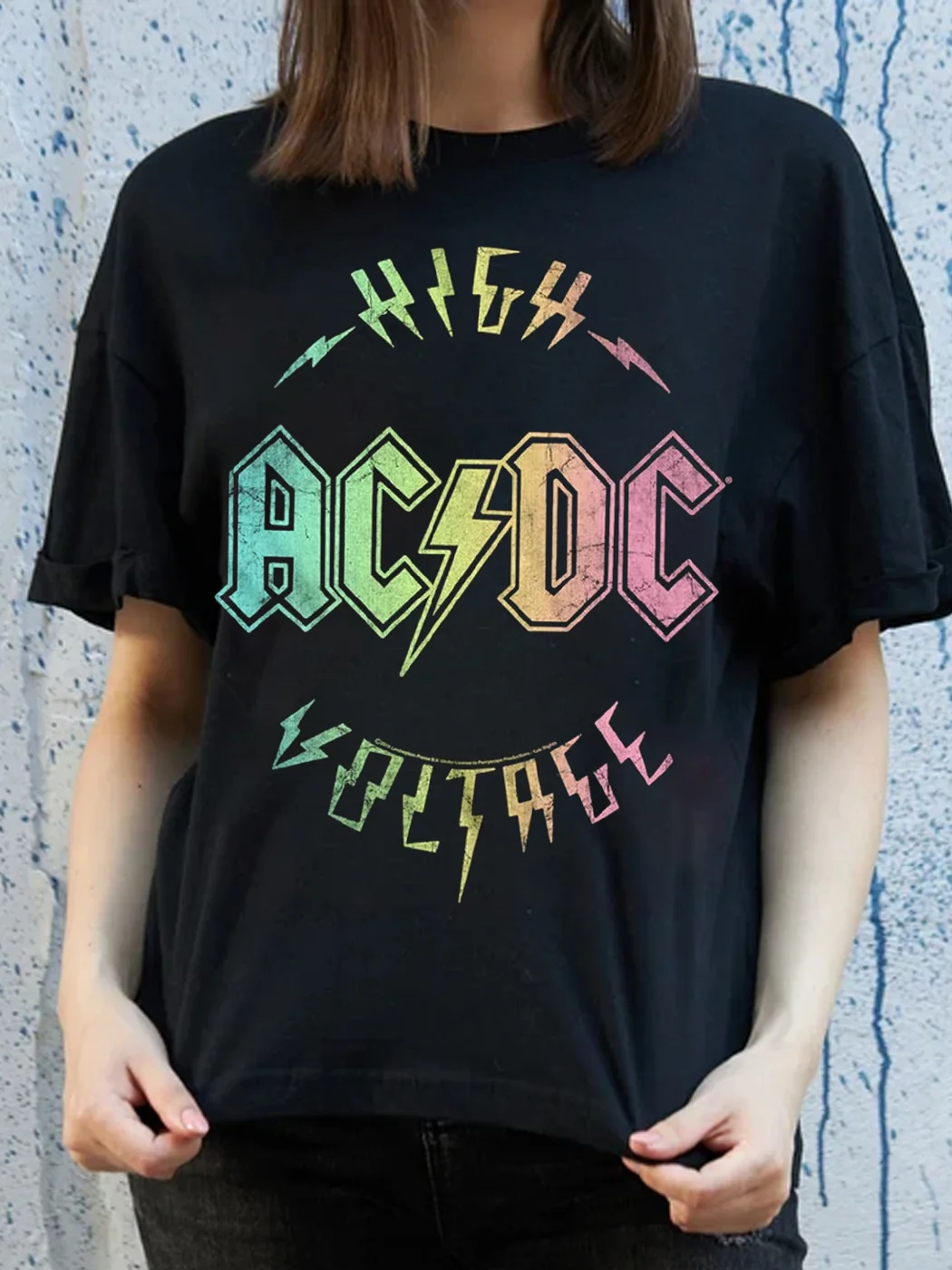AC/DC Multicolor Voltage Black Adult T-Shirt / DarkAcademias /Darkacademias