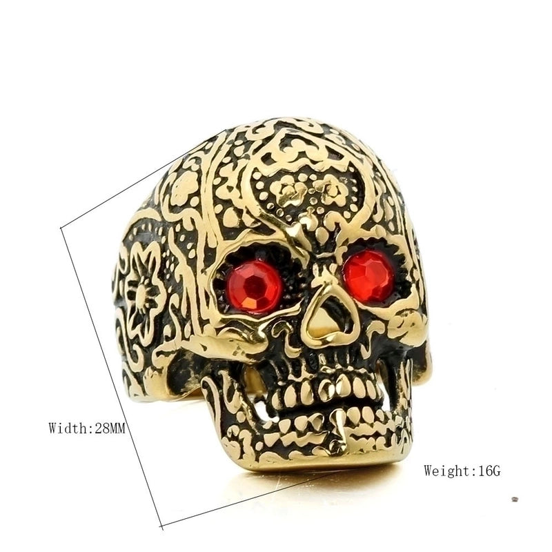 Hip-Hop Punk Streetwear Skull Stainless Steel Polishing Rhinestones None Halloween Men’s Rings