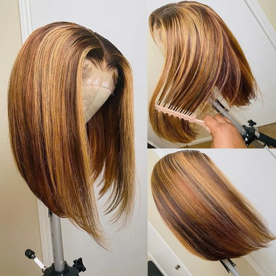 4/27 Highlight Wig Human Hair Bob Wigs Straight 13x4 Lace Front Human Hair Wigs Brazilian Remy Colored Short Bob Ombre Human Hair Wig