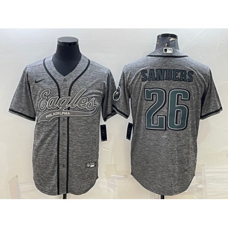 Men's Philadelphia Eagles #26 Miles Sanders Gray With Patch Cool Base Stitched Baseball Jersey OC7D