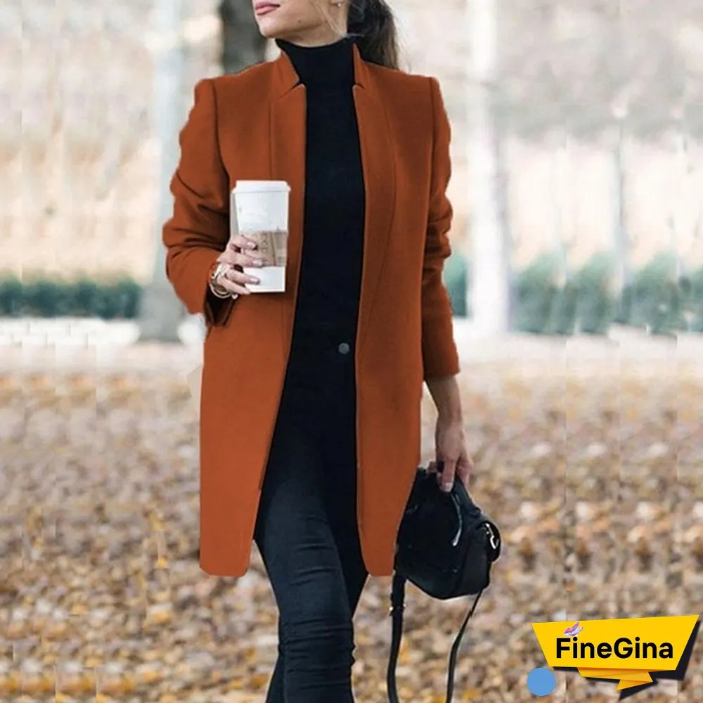NEW Trending Autumn and Winter Fashion Women's Stand-up Collar Woolen Coat Solid Color Lapel Wool Overcoat Loose Long Windbreaker Jacket Plus Size