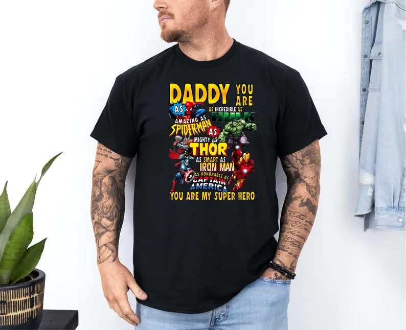 Loveyoufancy Daddy You Are My Superhero Shirt, Marvel Inspired Father’s Day Gift, Super Dad Comic Tee, Hero Dad Sweatshirt for Husband or Grandpa